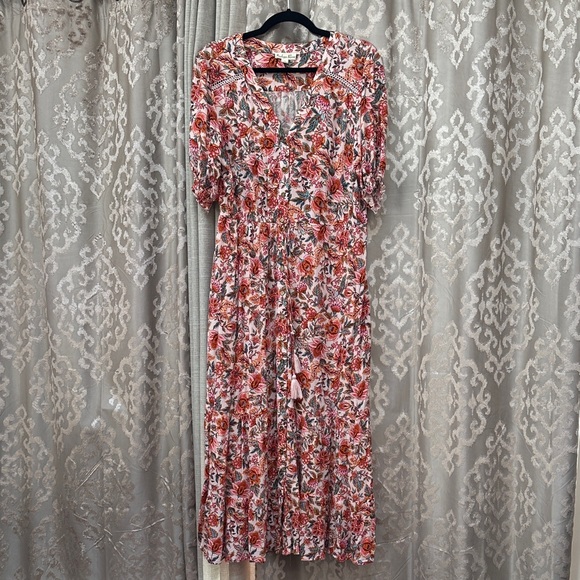 Indigo Rose Floral Pink Short Sleeve Maxi Dress Size Large - Picture 1 of 8